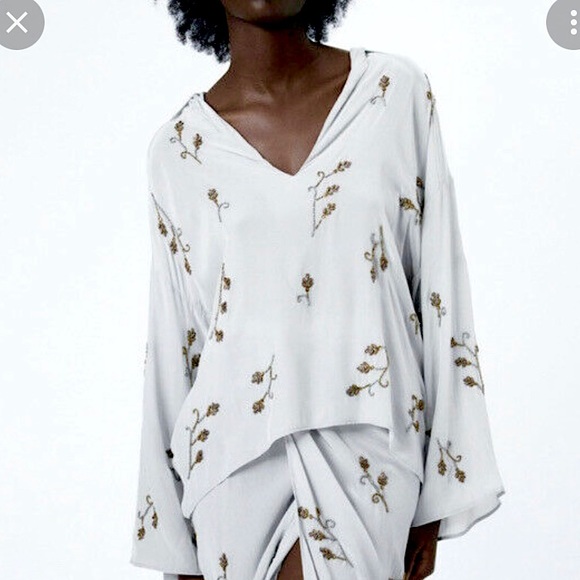 NWT Zara Limited Edition Embellished Jewel Top Gray LG - Picture 5 of 14